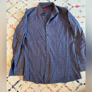 Hugo Boss Blue and Red Checkered Slim Fit Button Down Shirt Collar Size 15